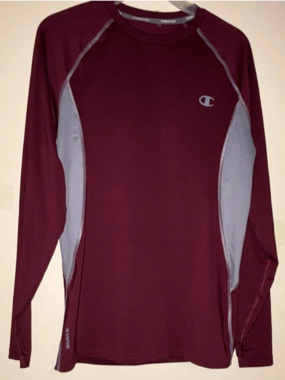 Champion Men's Maroon and Gray Long Sleeve Athletic Shirt